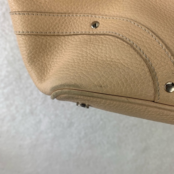 Burberry Pebbled Leather Shoulder Tote Bag Womens M Beige Logo Purse Classic - Picture 9 of 16